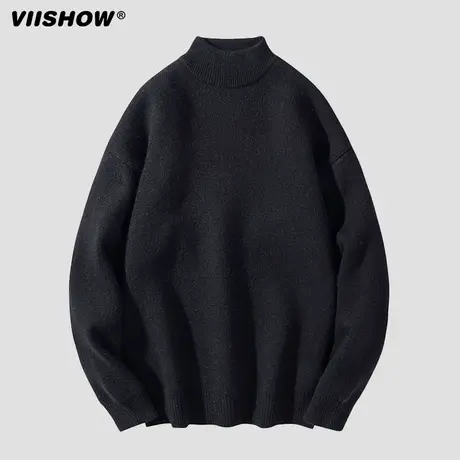 VIISHOW纯色毛衣男高领ins潮流宽松秋冬季保暖线衣潮牌加绒针织衫商品大图