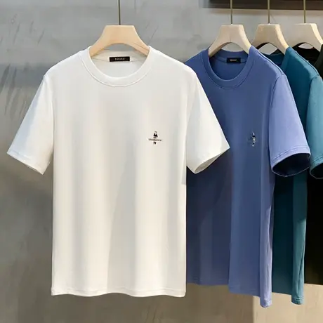 2023年夏季新款男士短袖T恤丝光棉刺绣潮流短袖T恤韩版修身打底衫图片