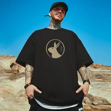 2023新款短袖男潮ins男装潮牌T恤宽松潮流大码胖子半袖潮流夏男款商品大图