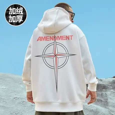 2023秋冬季新款加绒卫衣男潮ins连帽美式潮牌宽松加肥加大码外套商品大图