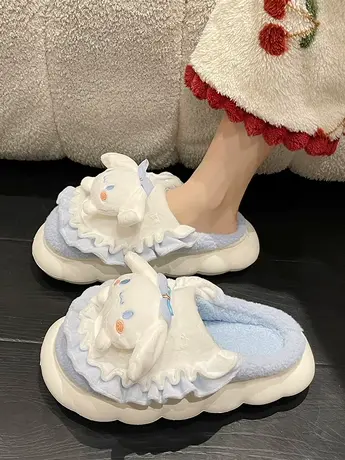 玉桂狗棉拖鞋女士秋冬季2023新款防滑室内家居厚底毛毛绒包头棉拖商品大图