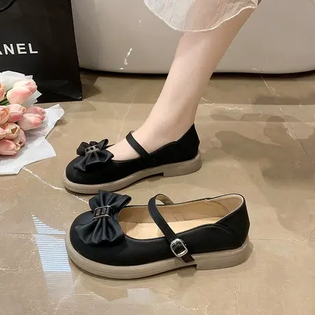 永希玛丽珍鞋女夏季2023新款蝴蝶结小皮鞋仙女配裙子防滑小众单鞋商品大图