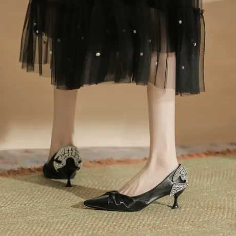 黑色高跟鞋春秋女法式细跟单鞋女2023年新款气质高跟鞋女细跟职业图片