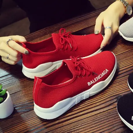 飞织网鞋女鞋夏季透气休闲鞋平跟软底运动跑步鞋网布鞋系带开车鞋商品大图