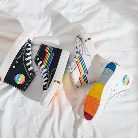 闪电彩虹高帮帆布鞋女鞋子韩版梦幻鞋2020新款神仙泫雅风网红潮鞋图片