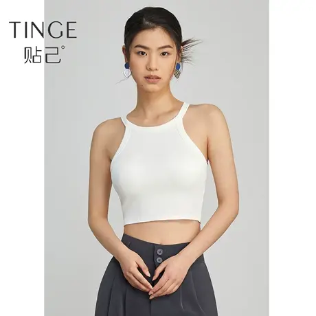 TINGE贴己针织挂脖带胸垫一体吊带背心女夏季打底内搭无袖上衣图片