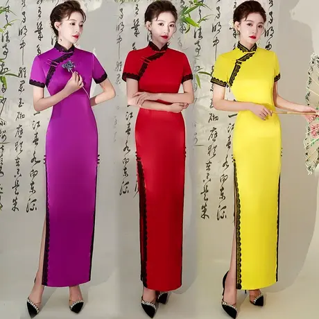 高端走秀旗袍长款2023年秋冬新款中老年模特舞台演出服优雅中国风商品大图