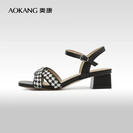 【门店发货】奥康女鞋 夏季新款小香风优雅淑女方跟露趾凉鞋图片