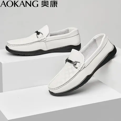 奥康皮鞋男春季柔软真皮轻盈舒适驾车乐福豆豆懒人鞋休闲商务男鞋商品大图