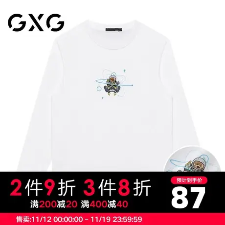 【新品】GXG男装 春季100%棉卡通印花男士圆领长袖T恤上衣图片