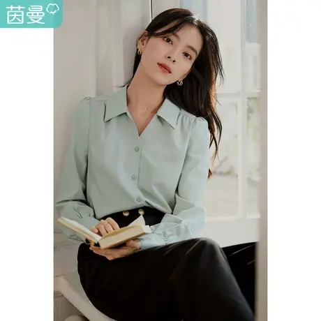 茵曼2023春女装新款法式通勤垂感翻领气质职业简约显瘦衬衫衬衣图片