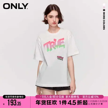 ONLY2023秋季新款休闲圆领落肩字母印花宽松短袖T恤女|123201057商品大图