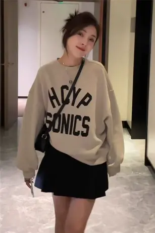 圆领卫衣外套女大码胖mm春秋款宽松美式高级感小个子上衣2-300斤商品大图