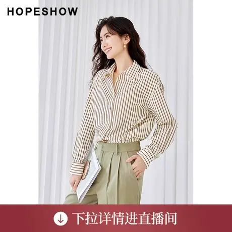 【直播专享】秋季条纹单排扣翻领一手长衬衫90123260304红袖商品大图