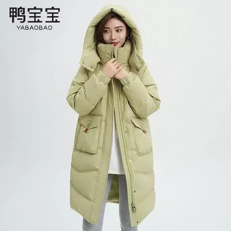 鸭宝宝长款羽绒服女2023新款时尚廓形休闲连帽加厚羽绒外套商品大图