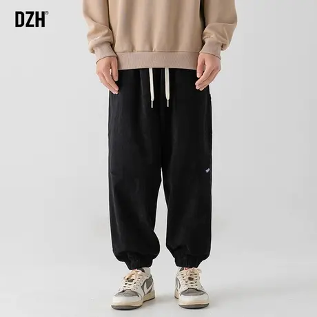 男士黑色灯芯绒裤子美式高街束脚裤男潮牌哈伦裤休闲运动裤春秋款商品大图