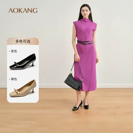 奥康 女鞋2025春季高跟鞋漆皮法式蝴蝶结职场通勤细跟浅口单鞋图片