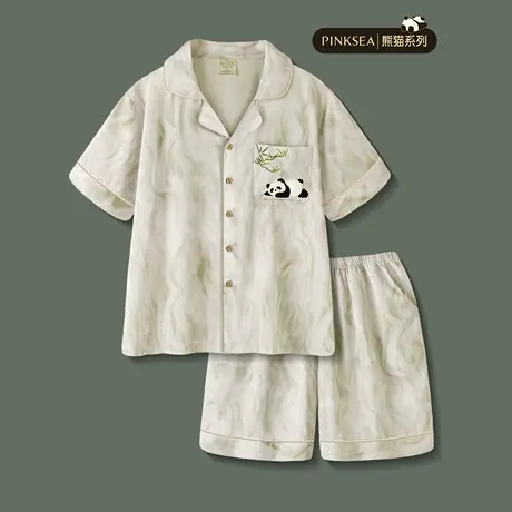Pinksea男士睡衣夏季高级感冰丝短袖短裤套装夏天新款男款家居服商品大图