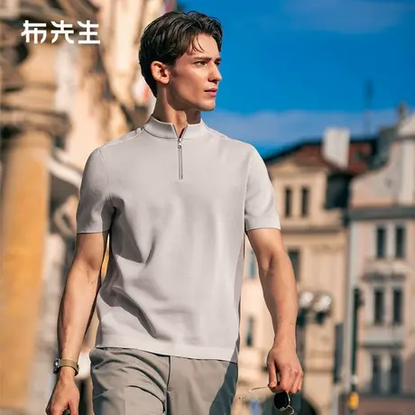 MrBu布先生半开襟立领凉感针织短袖2025夏新款时髦拼色t恤ET16205图片