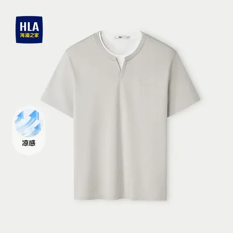 HLA/海澜之家凉感透气短袖T恤25春夏新假两件双层领字母绣花短t男图片