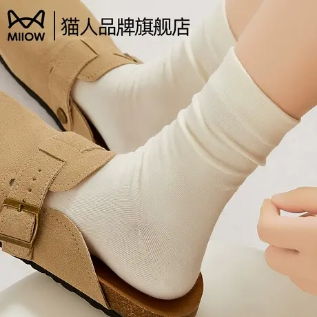 猫人袜子女夏薄款中筒纯棉防臭月子袜2025新款爆款白色无骨堆堆袜商品大图