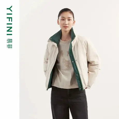 [专柜同款]Yifini/易菲两面穿白鹅绒宽松翻领短款保暖羽绒服女冬商品大图