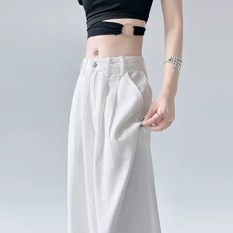 白色牛仔裤女夏薄款2025新款美式高腰显瘦垂感女士直筒宽松阔腿裤商品大图