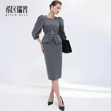 希区瑞普圆领立体泡泡袖职业装春秋高端工作服正装女士套装复古商品大图
