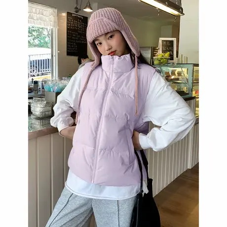 KV真维斯紫色羽绒棉马甲女款2025新款秋冬季韩版短款保暖背心外套商品大图