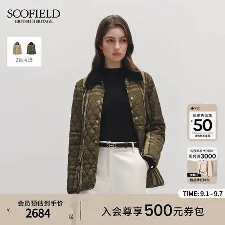 Scofield女装复古英伦风格纹棉服灯芯绒翻领菱格绗缝2025冬季新品图片