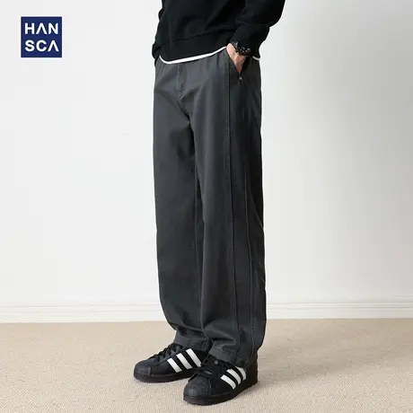 hansca 350g重磅宽松纯棉休闲裤男2025新款秋季V字刺绣直筒长裤子商品大图
