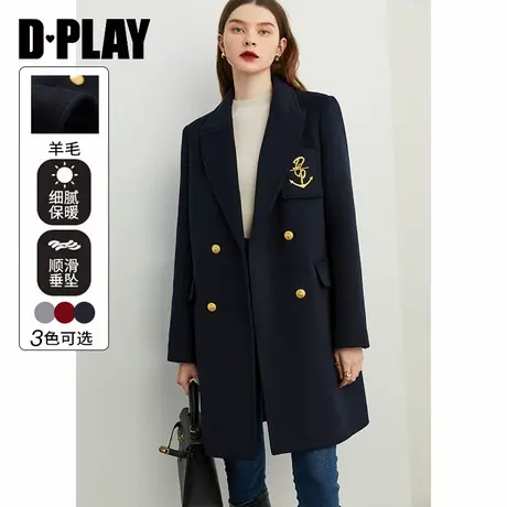DPLAY春新复古戗驳领重工金色刺绣短款羊毛呢大衣小个子外套商品大图