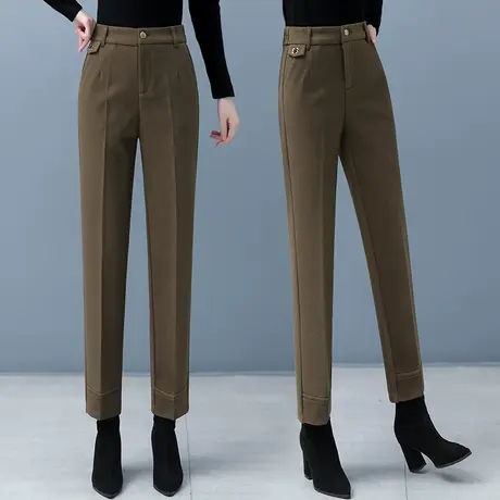 咖色毛呢裤子女秋冬2023年新款休闲通勤职业西裤小个子直筒烟管裤图片