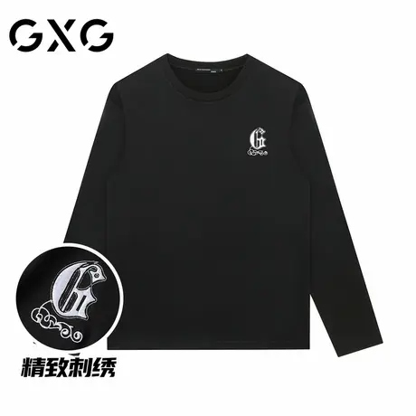 【新品】GXG男装【花体绣花】25春季圆领舒适纯棉轻薄透气长袖T恤图片