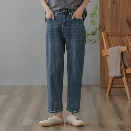 dza 高腰显瘦浅蓝色宽松直筒牛仔裤子女春秋休闲九分裤百搭复古裤图片