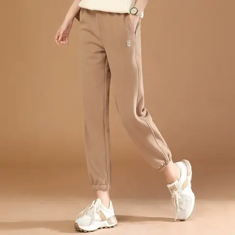 韩潮袭人松紧腰刺绣加绒运动束脚裤2023冬季新款显瘦休闲哈伦裤图片