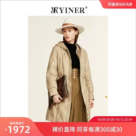 YINER音儿女装2022冬季新款连帽设计感真皮羽绒服商品大图