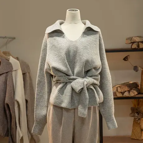 享永子套头针织衫春秋女士毛衣外套文艺复古通勤气质上衣2023新款商品大图