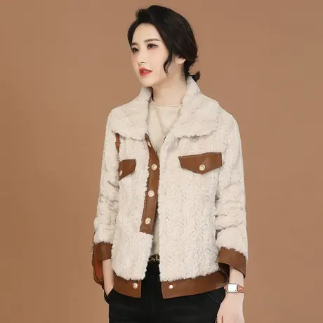 【双11新品64折】美拉德撞色polo领仿兔毛短外套女毛呢大衣厚图片