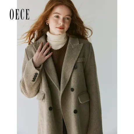 【双11新品】Oece复古双排扣毛呢西装2023冬季新款双面呢子外套商品大图
