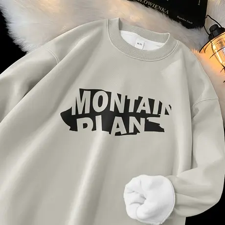 450g重磅摇粒绒卫衣男秋冬加绒加厚无帽上衣长袖t恤圆领日系潮流商品大图