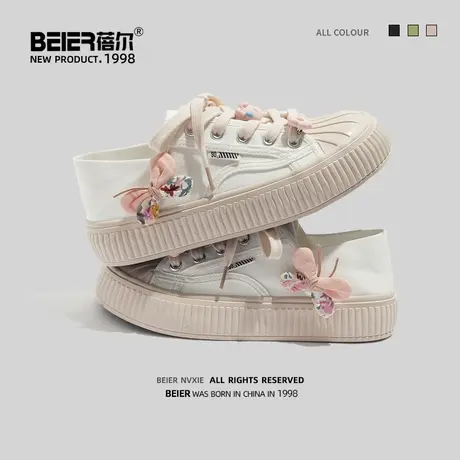 蓓尔可踩后跟蝴蝶帆布鞋女2023新款夏百搭休闲学生小众贝壳头板鞋商品大图