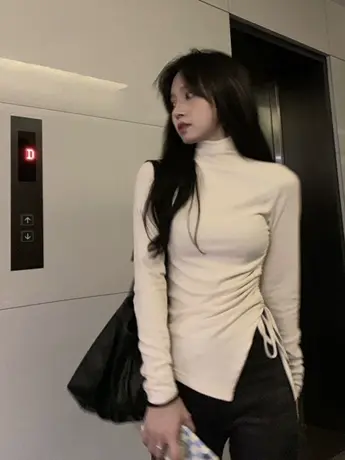 设计感小众德绒高领打底衫女秋冬内搭保暖加厚小衫修身显瘦上衣服商品大图