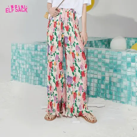 妖精的口袋高腰宽松阔腿裤女2023夏季新款印花拖地裤垂感休闲裤图片