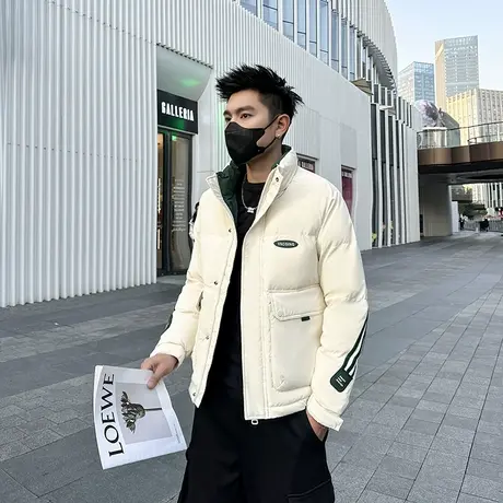 羽绒服冬季2023新款ins字母设计感拼色条纹轻熟个性羽绒棉袄外套图片