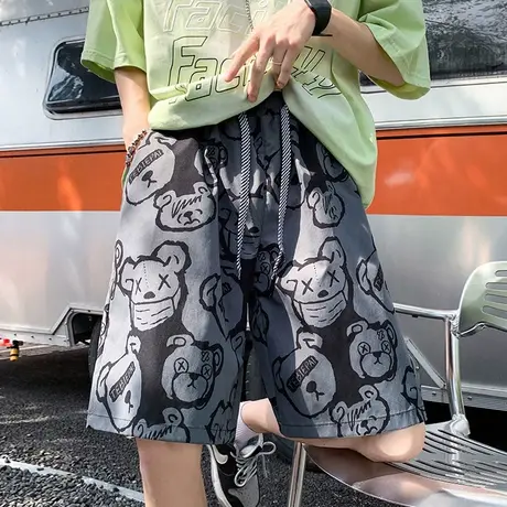夏季花短裤男潮流沙滩裤男宽松大裤衩居家睡裤五分运动休闲裤子薄商品大图