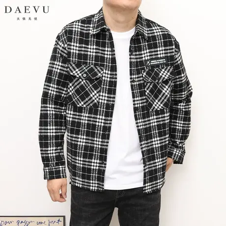 DAEVU秋新款格子厚料潮胖子大号加肥加大码男士长袖衬衫衬衣外套商品大图
