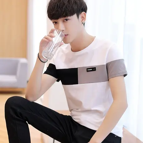 短袖男T恤夏季修身圆领韩版潮流新款t桖个性半袖上衣服男装体恤衫商品大图