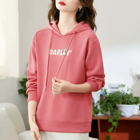 休闲连帽卫衣女春秋2024年新款时尚绣字棉质上衣洋气减龄套头外套图片