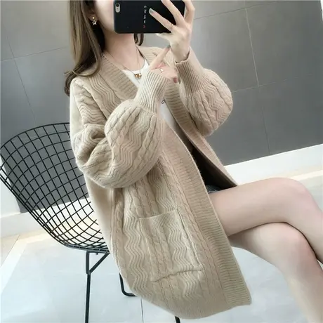 中长款纯色针织衫女开衫2023秋季新款女装宽松麻花慵懒风毛衣外套图片